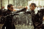 The Matrix movie image Keanu Reeves as Neo fighting The Matrix movie image Hugo Weaving Agent Smith